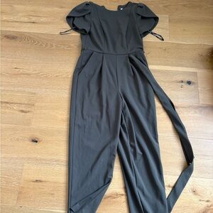 Calvin Klein Brown Jumpsuit with Tie Waist and Wide-Leg Design
